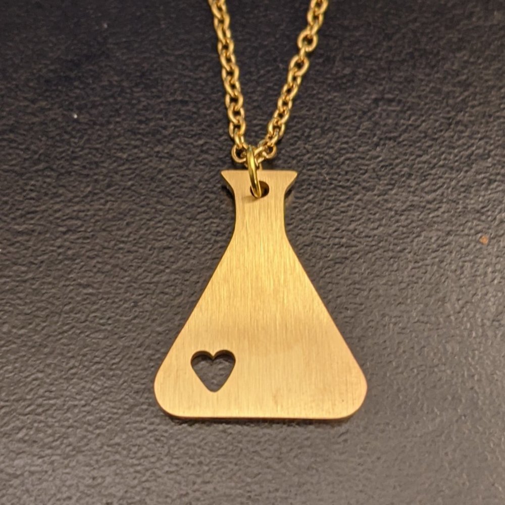 Erlenmeyer Flask Heart Necklace, Gold